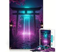Porte Torii Japonaise néon avec Cascade Puzzle de 1000 pièces pour Adolescents Renforce la mémoire, soulage la Tension, Bords Lisses Surprise de Noël (50x75cm)