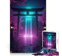 Porte Torii Japonaise néon avec Cascade Puzzle de 1000 pièces pour Adolescents Renforce la mémoire, soulage la Tension, Bords Lisses Surprise de Noël (50x75cm)