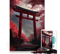 Porte Torii Rouge dans Une forêt de cerisiers en Fleurs Puzzle de 1000 pièces pour Adolescents Jeu de logique et de Train Silencieux et Amusant Découpe Lisse Joli Cadeau (38x52cm)