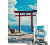 Porte Torii Rouge en Bord de mer Puzzle de 1000 pièces pour Adultes Stimule la mémoire, soulage l'anxiété, Bords précis, Surprise de Noël (38x52cm)