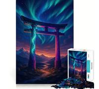 Porte Torii sous Les aurores boréales Puzzle de 1000 pièces pour Adolescents Jeu de logique Passe-Temps Calme Découpe précise Cadeau Exquis 38x26cm