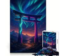 Porte Torii sous Les aurores boréales Puzzle de 1000 pièces pour Adolescents Jeu de logique Passe-Temps Calme Découpe précise Cadeau Exquis 38x26cm