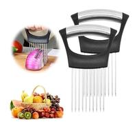 Porte-tranche d'oignon en acier inoxydable, trancheuse de citron, coupe-légumes, outil de tranchage de couteau de cuisine, viande, oignon, pomme de terre, outils de cuisine à domicile de tomate (2PCS)