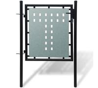 Porte unique noire pour clôture, 100 x 100 cm, acier revêtu par | Acier robuste, tôle galvanisée, motif perforé, 2 poteaux, charnières, serrure avec 3 clés
