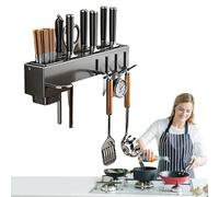 Porte-ustensile pour le montage mural - Espace - étagère de cuisine, solution de stockage robuste | Porte-bâton multi-usine avec crochets, support de couteau sans forage pour les ustensiles de cuisine