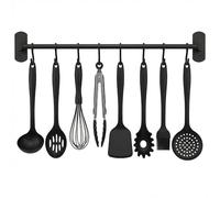 joeji's Kitchen Porte Ustensiles cuisine adhésif noir - Accroche ustensiles de cuisine 40cm - Barre cuisine avec 8 crochets - Organiseurs ou outils pour cuisine, salle de bains ou garage (Noir)