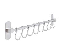 joeji's Kitchen Porte Ustensiles cuisine adhésif noir - Accroche ustensiles de cuisine 40cm - Barre cuisine avec 8 crochets - Organiseurs ou outils pour cuisine, salle de bains ou garage (Argent)