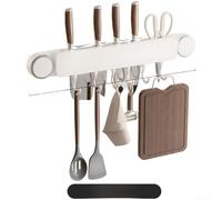 Porte-ustensiles de cuisine à ventouse, sans perçage, étagère de rangement multifonctionnelle avec crochets en acier inoxydable pour salle de bain (blanc)