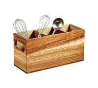 Porte-ustensiles de cuisine en bois, avec 3 grands compartiments rustiques - Support pour ustensiles de cuisine et organiseur pour la cuisine, pour bouteille d'huile, louche, cuillère, fourchette
