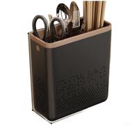 Porte-ustensiles de cuisine mural pour baguettes, cuillères et couteaux, sans perçage, avec couvercle amovible, support en plastique PP pour organisation de la maison (B gris)