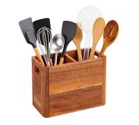 Porte-ustensiles de cuisine - Porte-ustensiles de cuisine en bois | Présentoir à couverts avec 2/3/4 compartiments et trous de séchage, plans de travail de cuisine pour cuillères, spatule, ustensiles
