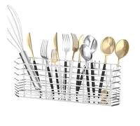 Porte-ustensiles en acier inoxydable - Support d'argenterie | Organiseur d'ustensiles de cuisine | Égouttoir à couverts antirouille 304, panier de drainage pour couteaux et fourchettes avec crochets