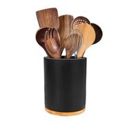 Porte-ustensiles en bois - Organiseur rotatif en bois de 25,4 cm pour outils de cuisine, rangement de couverts avec fonction d'accès facile, étagère pour comptoir de cuisine, étagère de table, bois