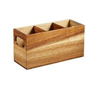 Porte-ustensiles en bois rustique avec 3 compartiments extra large - Porte-ustensiles pour plan de travail pour spatule, cuillère, fourchette, ciseaux, huile, bouteille, cuisine, maison, restaurant