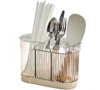 Porte-ustensiles Mural Extensible avec Bac d'Égouttement - Organisateur de Cuisine pour Couverts Baguettes Fourchettes - Rangement Tiroir Réglable en Plastique 20x10x14cm(Beige)