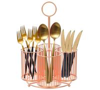 Porte Ustensiles Organiseurs Rotatif à 360 °, 4 Compartiments Rangement en Métal pour Ustensiles Organiseur avec Poignée, Multifonction Porte-ustensiles de Cuisine pour Comptoir(Rose Champagne)