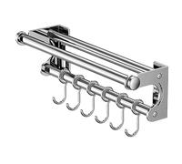 Porte-ustensiles - Rail de cuisine mural en acier inoxydable, 1 pièce, 8 crochets, sans perçage, rail de suspension, organisateur de rangement pour couvercle de casserole, planche à découper, outils