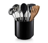 Porte-ustensiles cuisine rotatif extra large et robuste avec base lestée anti-glissement, séparateur amovible et insert préhensible - passe au lave-vaisselle noir - pot ustensiles de cuisine