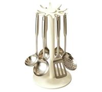 Porte-ustensiles rotatif Support Rotatif 360° Avec 8 Crochets Pivotants | Support ustensiles cuisine sur plan de travail Pour cuillère à spaghetti écumoire louche spatule presse-purée Blanc