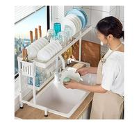 Porte-vaisselle au-dessus de l'évier,Porte-égoutt 2 Tiers Retractable Large Over The Sink Dish Drying Rack, for All Sinks, Adjustable Large Capacity Sink Rack, Stainless Steel Drain Rack to Save Spac