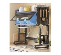 Porte-vaisselle au-dessus de l'évier,Porte-égoutt Over The Sink Dish Drying Rack with Cover and Drain Board, Adjustable Height Snap-On Design, 3 Tier Large Capacity Dish Rack,