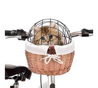 Porte-vélos pour Animaux de Compagnie - Panier de Saule tissé à la Main avec Couvercle de Fil de Protection, Chien Amovible et Porte-Chat | Accessoire à vélo Confortable pour Les Petits Animaux