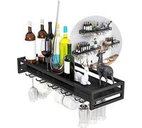 Porte-Verre à Vin Porte-Verre à Vin Mural Facile à Installer, Bouteille De Vin - Porte-Verres avec Vis Porte-Verres à Vin en Fer Multifonctionnel, Black, 80 x 20 x 8.5CM