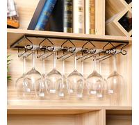 Porte-Verre à Vin Suspendu En Métal, support de verre à vin sous étagère, Cintre de rangement pour verres à pied, pour étagère d'armoires de restaurant de cuisine(Black,50cmx22.5cm/19.7inx8.8in)