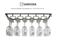 Porte-verre Suspendu avec 6 glissières noir - L 60 x P 22 5 x H 5 5 cm - VARIVIDA
