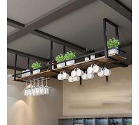 Porte-Verres à vin au Plafond - Casier à vin Suspendu, casier à vin en Bois Massif en Fer, étagères flottantes pour Restaurant de Bar de Cuisine, pour Bars/Restaurants/Cuisines (Size : 140X3