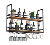 Porte-verres à vin au plafond - Étagère rétro en fer et bois à suspendre, robuste et multifonctionnelle pour bar, cuisine et salle à manger (noir, 80 x 30 x 80 cm)