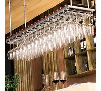 Porte-Verres à vin de Plafond en métal Vintage Industriel - Porte-Verres à Pied Suspendus rétro Gobelet renversé Argent 100x30cm Parfait pour Le Bar à la Maison et la décoration de la cuisin