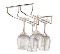 Porte-verres à vin double rangée, 33 cm, en acier inoxydable chromé durable, support de rangement pour verres à vin, avec vis incluses, pour une installation sans effort