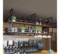 Porte-verres à vin mural à 2 couches avec support en verre et étagère, pour bar, café, cuisine