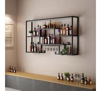 Porte-verres à vin mural en métal avec lumière LED et présentoir à gobelet, style industriel, support flottant pour verre à vin pour maison, bar et café, étagère multifonctionnelle pour affichage de