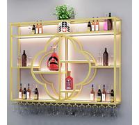 Porte-verres à vin mural industriel avec lumières LED, étagère à vin moderne en fer avec support pour verre à vin, étagères murales flottantes à 3 niveaux pour cuisine, bar