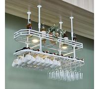 Porte-Verres à vin, Support créatif à Suspendre au Plafond, étagère à gobelets, Support à Bouteilles de vin à 2 Niveaux avec lumières, Blanc - 120 x 35 cm