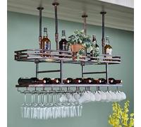 Porte-Verres à vin, Support créatif à Suspendre au Plafond, étagère à Verres à vin à 2 Niveaux avec éclairage, Bronze - 80 x 35 cm