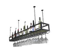 Porte-verres à vin suspendu au plafond - Support pour plantes suspendues, étagères murales métalliques LOFT, porte-verres à vin en bois avec chaîne, étagère/porte-bouteilles flottant, idéal pour bar