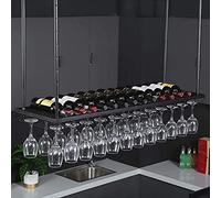 Porte-Verres à vin Suspendu avec Porte-Bouteilles réglable, Support à vin en Fer Noir pour Rangement au Plafond ou au Mur, processus de Peinture au Four, Support à Verres à Pied à