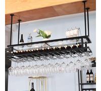 Porte-verres à vin suspendu de style Light Luxury, Étagère de rangement haute capacité fixée au plafond, à hauteur réglable - Idéal pour cuisine domestique, bar et restaurant haut de Black 60m/23.6in