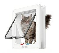 Porte Verrouillable à 4 Voies,Chatière Transparente,Porte Silencieuse pour Chat,Porte pour Animaux de Compagnie pour Chats,Chatons et Chatons,Entrée et Sortie Contrôlable (Blanc L 25X23,5X5.5)