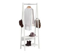 SoBuy FRG59-W Porte-Vêtement en Bois Penderie à Vêtement Porte-Manteau avec Deux Étagères Blanc