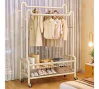 Porte-vêtements à roulettes double barre en métal avec support à chaussures, montage facile, blanc, 80 cm - Parfait pour le rangement d'entrée et de placard