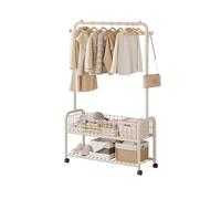 Porte-vêtements à roulettes en métal avec roulettes - Chariot à linge et rangement Caractéristiques : panier métallique et barre de suspension, support à vêtements idéal pour couloir et buanderie.