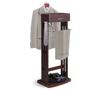 Porte-vêtements autonome en bois avec tiroir et plateau élégant pour homme et femme, organiseur de vêtements avec cintre et barre à pantalons pour entrée, salon, chambre à coucher, bureau