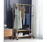 Porte-vêtements doré avec rangement à chaussures réglable 80/100/120/150 cm, parfait pour les robes, les chapeaux et les chaussures, idéal pour les magasins de vêtements, les salons et les chambres à