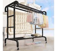 Porte-vêtements double multifonction 4 en 1 avec roulettes, porte-manteau en métal avec 2 étagères et rangement à chaussures, noir, 80 cm - Parfait pour la chambre à coucher