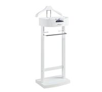 Porte-vêtements élégant et multifonction en bois pour adultes - Vêtement exécutif avec étagère à chaussures Espace de suspension pour costumes et ceintures Finition blanche élégante