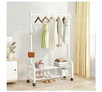 Porte-vêtements En Métal Avec Étagères De Rangement À 2 Niveaux Support De Rail De Vêtements Robustes Avec Roues Et 7 Crochets Pour Entrée De Chambre Sous-sol Grenier Stockage Charge Max. 100 Kg ( Col